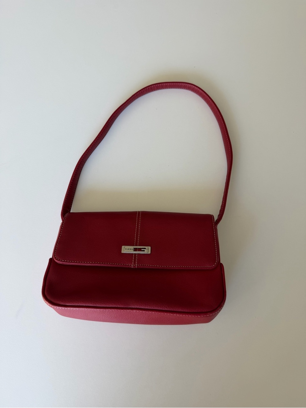 Guess Red Leather Shoulder Bag with Flap